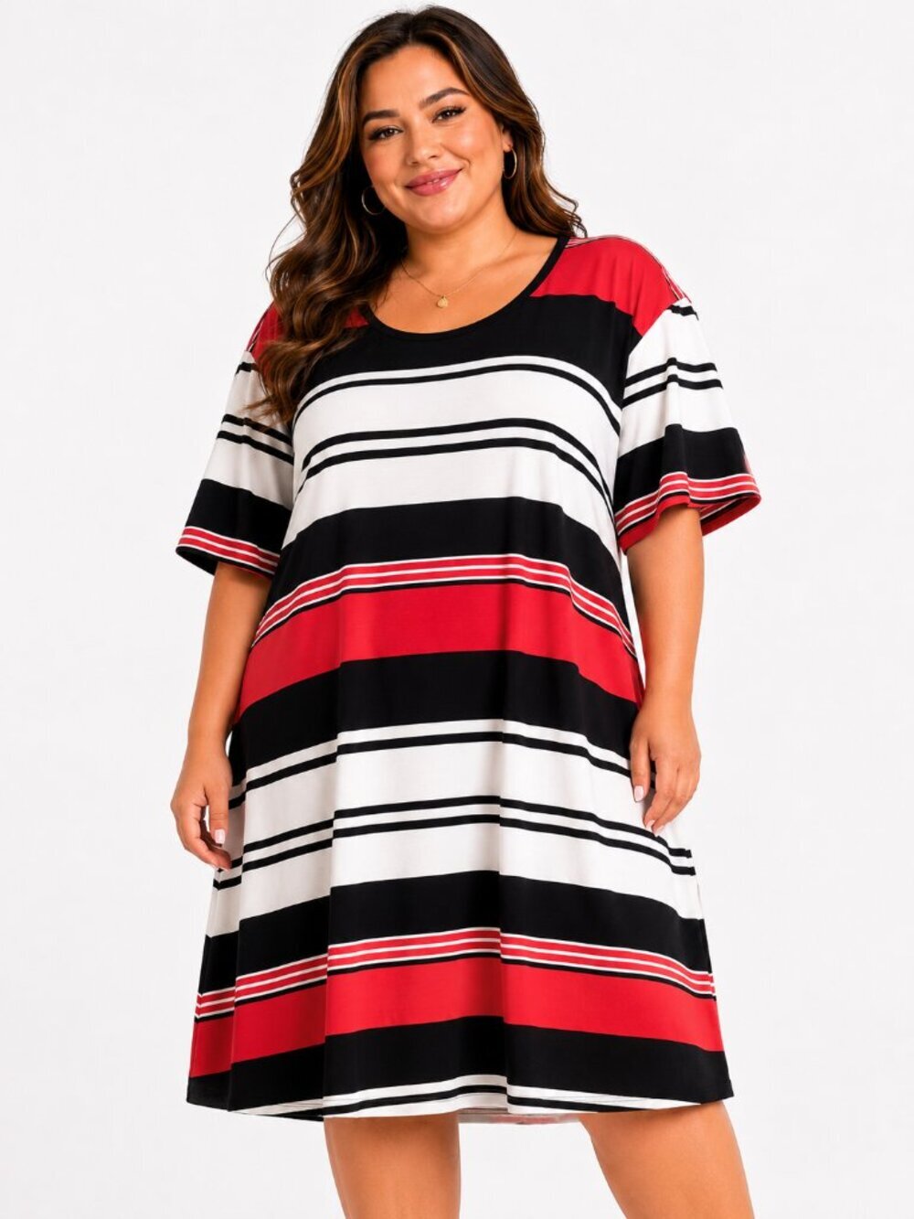Liberty Love Swing Dress 3XL Black White Coral Striped Rayon